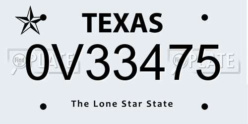 0V33475 Texas License Plate