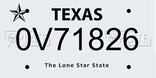 0V71826 Texas License Plate