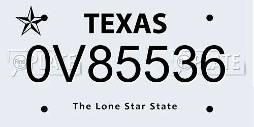 0V85536 Texas License Plate