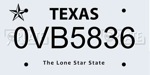 0VB5836 Texas License Plate
