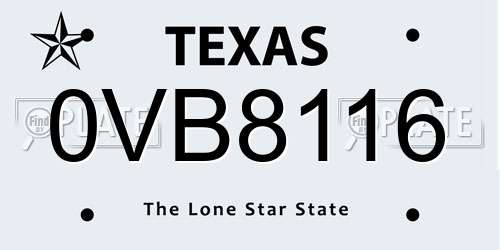 0VB8116 Texas License Plate