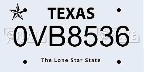 0VB8536 Texas License Plate