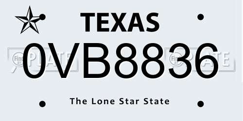0VB8836 Texas License Plate