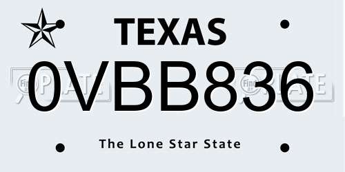 0VBB836 Texas License Plate