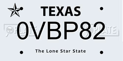 0VBP82 Texas License Plate