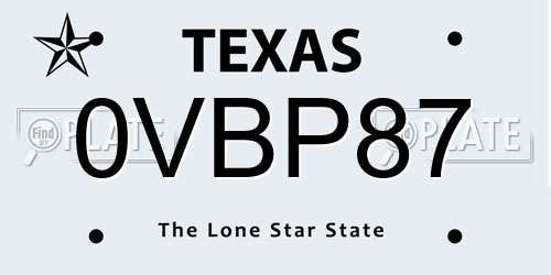0VBP87 Texas License Plate