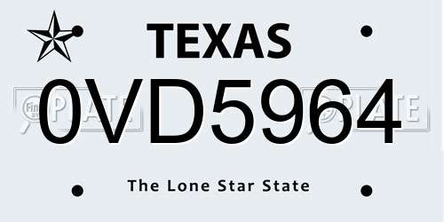 0VD5964 Texas License Plate