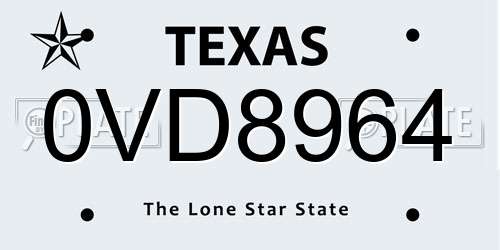 0VD8964 Texas License Plate