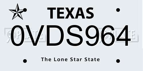 0VDS964 Texas License Plate