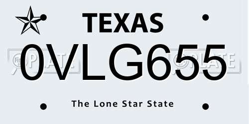 0VLG655 Texas License Plate