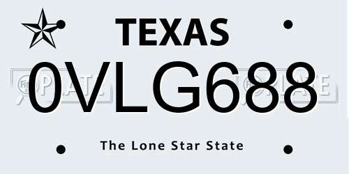0VLG688 Texas License Plate