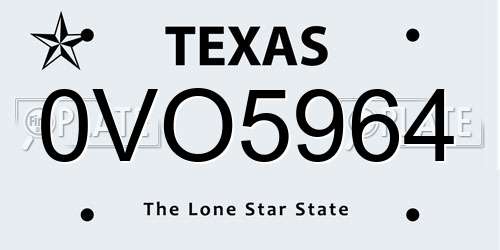 0VO5964 Texas License Plate