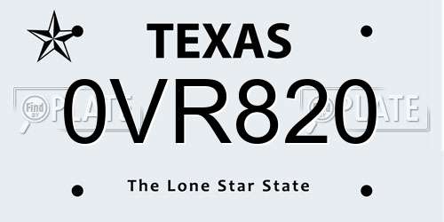 0VR820 Texas License Plate