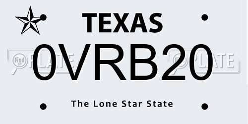 0VRB20 Texas License Plate
