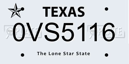 0VS5116 Texas License Plate