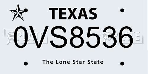 0VS8536 Texas License Plate