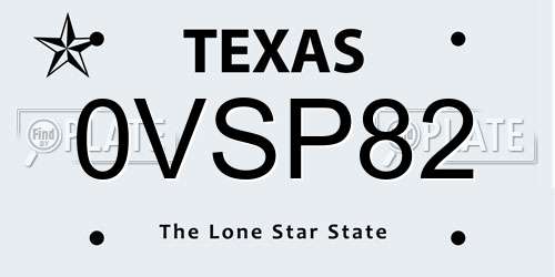 0VSP82 Texas License Plate