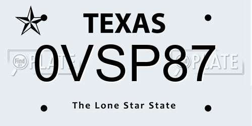 0VSP87 Texas License Plate