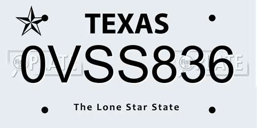 0VSS836 Texas License Plate