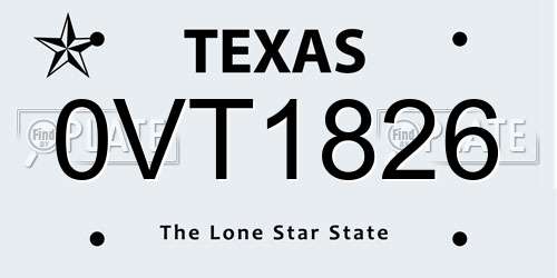 0VT1826 Texas License Plate