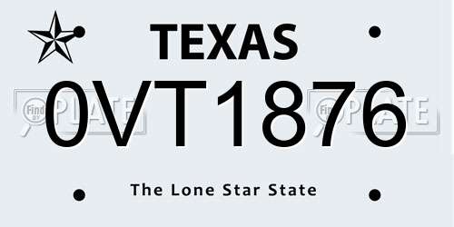 0VT1876 Texas License Plate