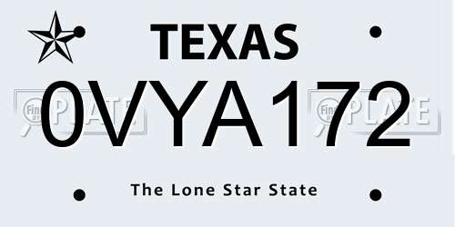 0VYA172 Texas License Plate