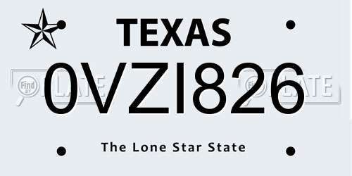 0VZI826 Texas License Plate