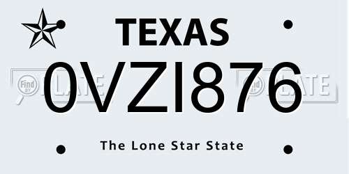 0VZI876 Texas License Plate