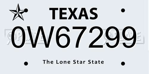 0W67299 Texas License Plate