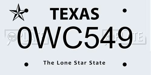 0WC549 Texas License Plate