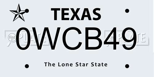 0WCB49 Texas License Plate