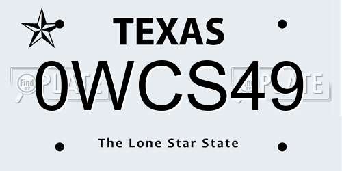 0WCS49 Texas License Plate