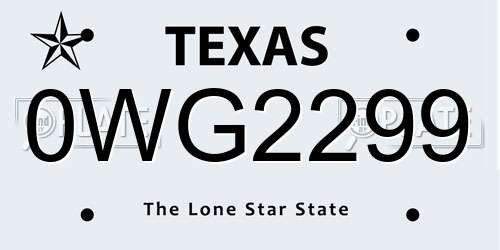 0WG2299 Texas License Plate