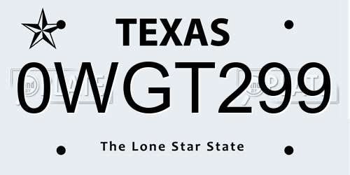 0WGT299 Texas License Plate