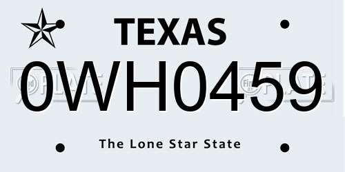0WH0459 Texas License Plate