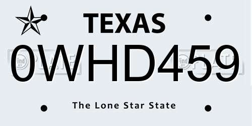 0WHD459 Texas License Plate