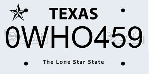 0WHO459 Texas License Plate