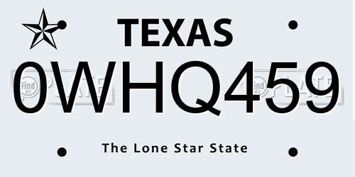 0WHQ459 Texas License Plate