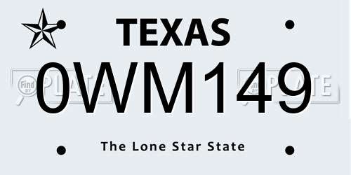0WM149 Texas License Plate