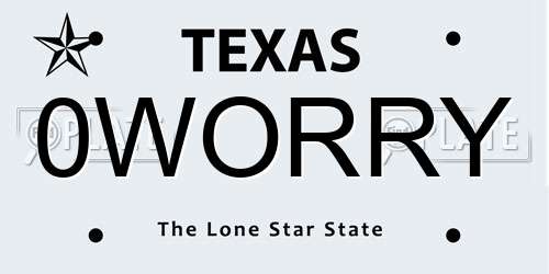 0WORRY Texas License Plate