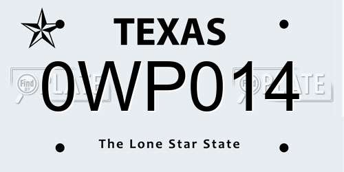 0WP014 Texas License Plate