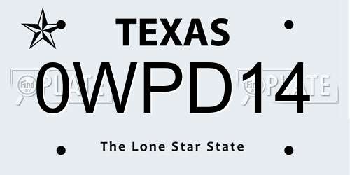 0WPD14 Texas License Plate