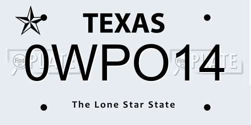 0WPO14 Texas License Plate