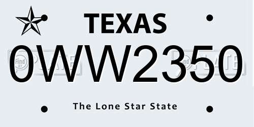 0WW2350 Texas License Plate