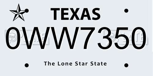 0WW7350 Texas License Plate