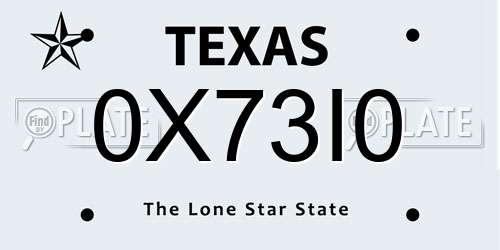 0X73I0 Texas License Plate