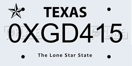0XGD415 Texas License Plate