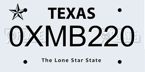 0XMB220 Texas License Plate
