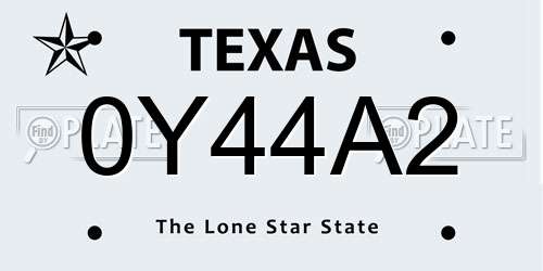 0Y44A2 Texas License Plate