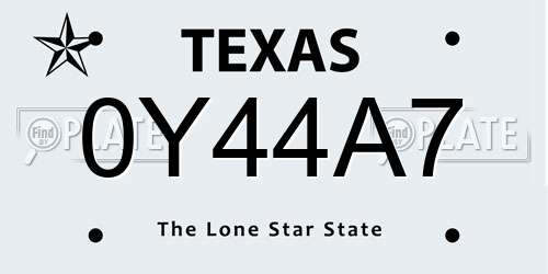 0Y44A7 Texas License Plate